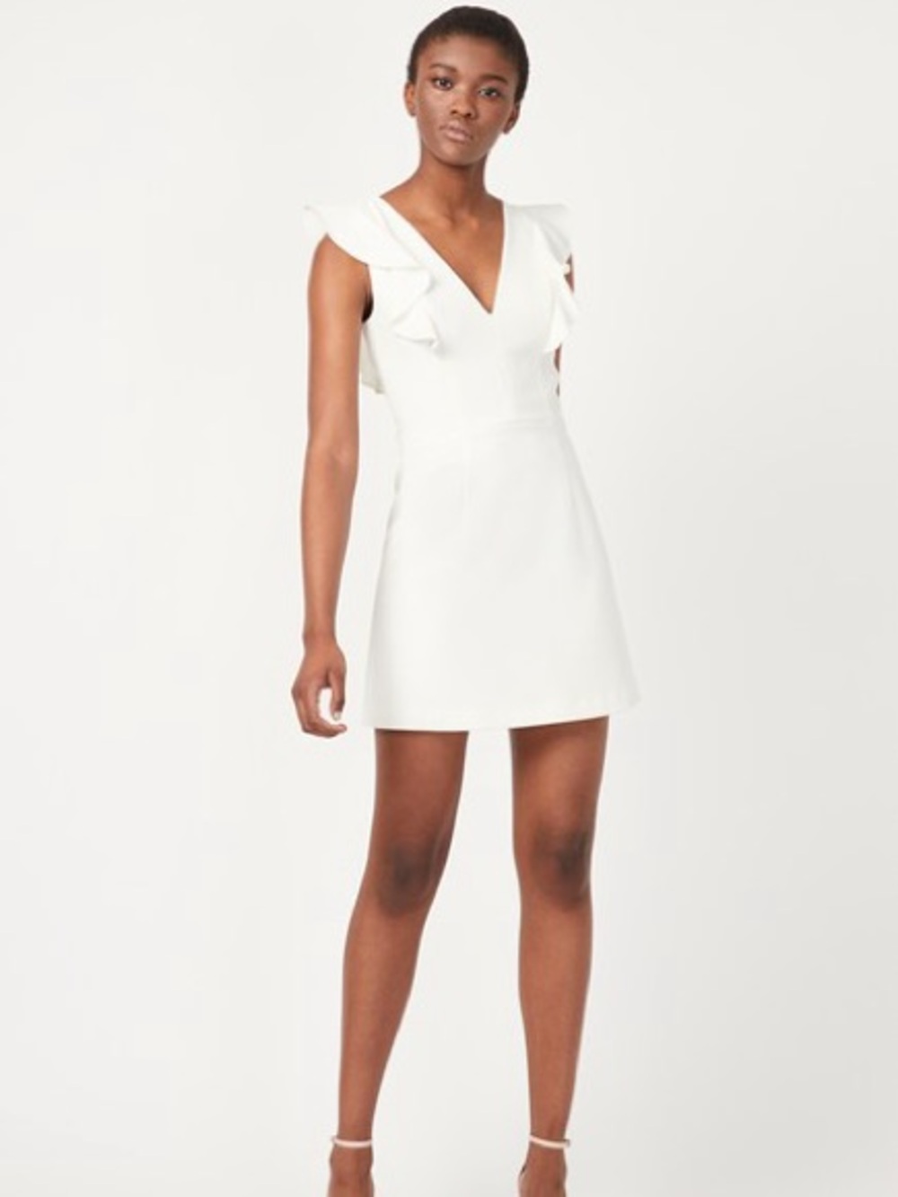 French Connection Sleeveless Ruffle V-Neck Dress in White